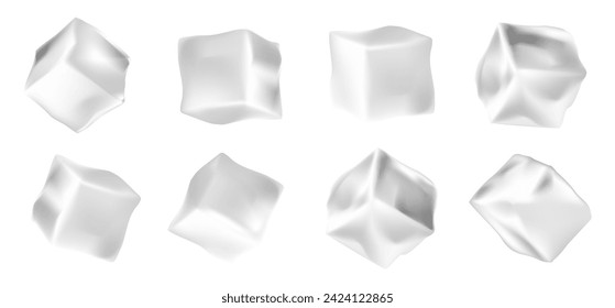 Ice cube isolated in realistic style on a white background. Realistic ice cube collection. Set of realistic ice cube block