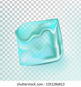 Ice Cube Isolated Transpatrent Vector. Clean Cold Crystal Icon. Shiny Coctail Element. Realistic Illustration
