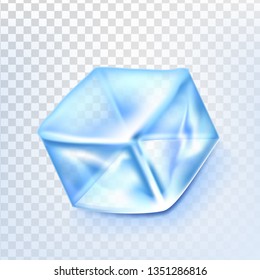 Ice Cube Isolated Transpatrent Vector. Blue Ice Water Block. Cool Glass Drink. Realistic Illustration