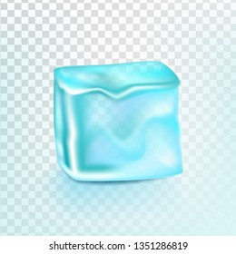 Ice Cube Isolated Transpatrent Vector. Shiny Coctail Element. Realistic Illustration