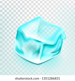 Ice Cube Isolated Transpatrent Vector. Blue Ice Water Block. Cool Glass Drink. Iced Liquid. Realistic Illustration
