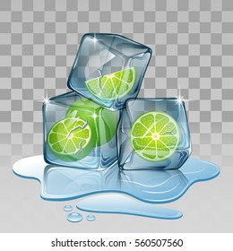 Ice cube with lime. illustration