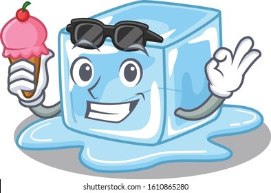 Ice cube mascot cartoon design with ice cream