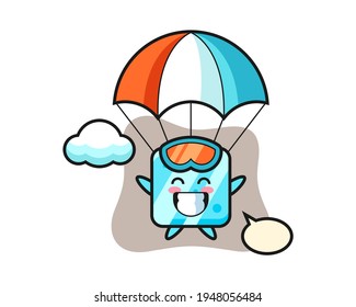Caricatura de mascota de cubo de hielo está parando con gesto feliz, diseño de estilo lindo para camiseta, pegatina, elemento logo