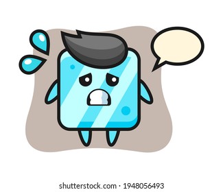 Ice cube mascot character with afraid gesture, cute style design for t shirt, sticker, logo element