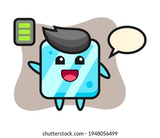 Ice cube mascot character with energetic gesture, cute style design for t shirt, sticker, logo element