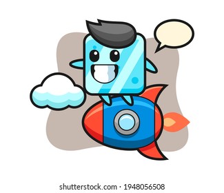 Ice cube mascot character riding a rocket, cute style design for t shirt, sticker, logo element