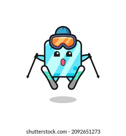 ice cube mascot character as a ski player , cute style design for t shirt, sticker, logo element