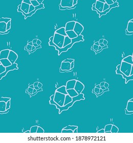 Ice cube melting white outline on blue background vector illustration set. Drawing with liquid water around. Various shapes and simple cartoonish original pictures.