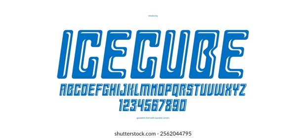 Ice cube minimal rounded vector font for logos and posters, modern simple display typeface for headlines and advertising, melting ice style typography, italic version.