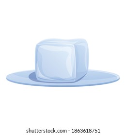 Cubo de hielo en el icono de la placa. Dibujo del cubo de hielo en el icono del vector de placa para el diseño web aislado en fondo blanco