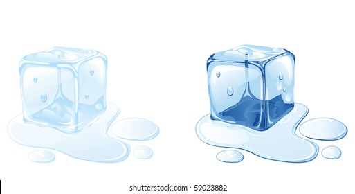 Ice cube on water surface, illustration