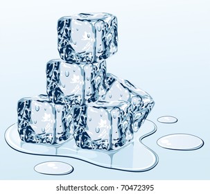 Ice cube on water surface, illustration