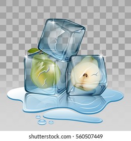 Ice cube with pear. illustration