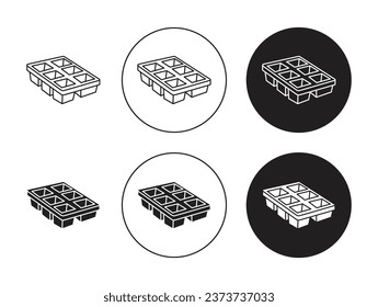 Ice cubo de plástico conjunto de iconos. símbolo vector de la bandeja del fabricante de hielo cuadrado rellenado en negro y delineado