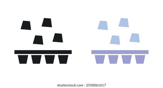 Ice cube plastic container icon set in black and colored version