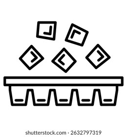 Ice cube plastic container icon Black and white outline vector