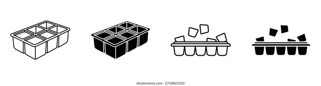 Ice cube plastic container icon in linear and clipart style pack on white background.