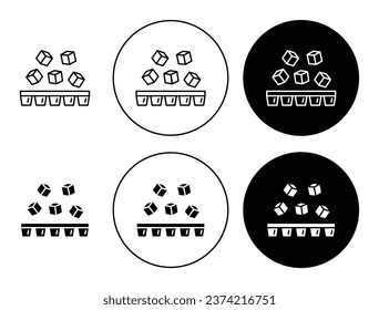 Ice cube plastic container sign icon set. Square ice cube maker tray vector symbol for ui designs.