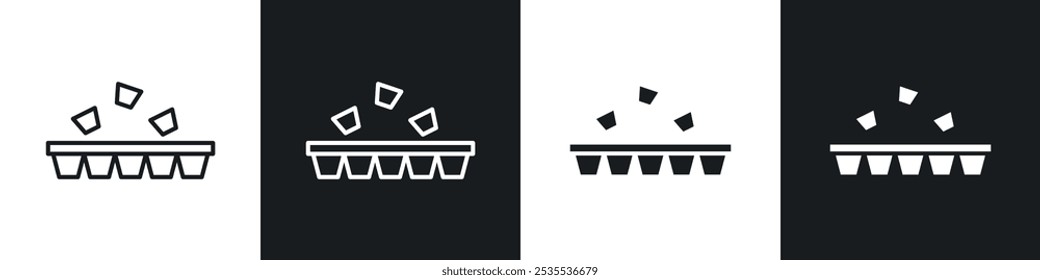 Ice cube plastic container vector icon set in black and white. EPS 10 illustration