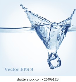 ice cube poured in water, vector illustration EPS 8.