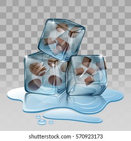 Ice cube, set with coffee and chocolate Vector illustration