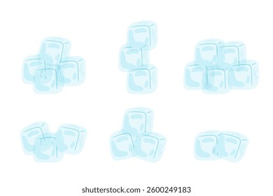 Ice cube set isolated on white background. Crystal ice blocks for alcoholic and non alcoholic bevereges. Vector cartoon illustration.