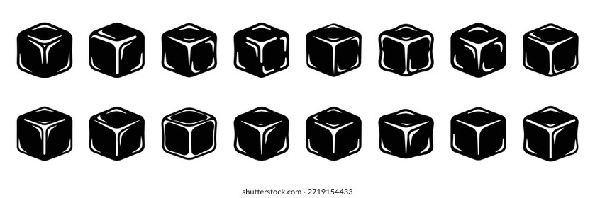 Conjunto de iconos de silueta de cubo de hielo