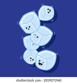 Ice Cube Simple and Cute Vector Illustration on blue background