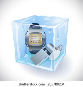Ice cube with soccer set. 