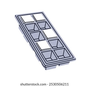 Ice cube tray, mold for making square frozen blocks. Kitchen tool, barware, bar accessory for cooling cold drinks. Freezer container, icebox. Flat vector illustration isolated on white background