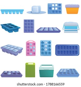 Ice cube trays icons set. Cartoon set of ice cube trays vector icons for web design svg
