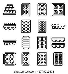 Ice cube trays icons set. Outline set of ice cube trays vector icons for web design isolated on white background