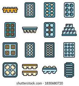 Ice cube trays icons set. Outline set of ice cube trays vector icons thin line color flat on white