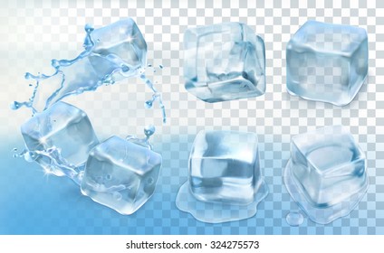 Ice cube, vector set with transparency