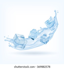 Cubo de hielo con salpicadura de agua. Icono del vector. EPS10