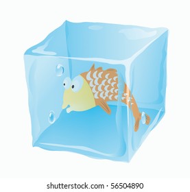 Ice cube in which fish is frozen