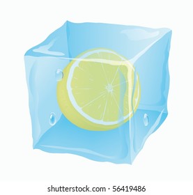 Ice cube in which the lemon is frozen