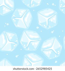Ice cubes background. Blue seamless pattern. Vector cartoon flat illustration.