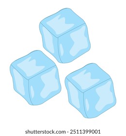 Ice cubes cartoon, transparent cold freeze melting. Vector illustration