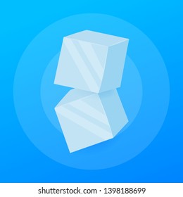 Ice cubes. Cold transparent frozen block. Vector stock illustration