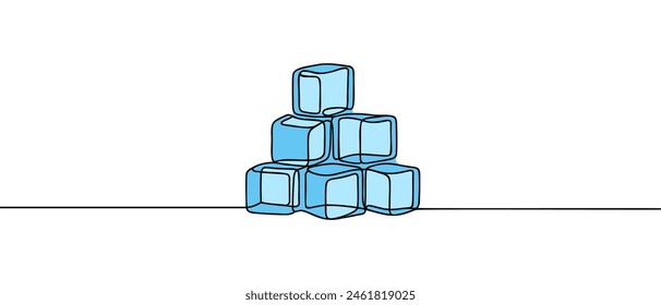 Ice cubes. Continuous one line drawing vector illustration set on white background