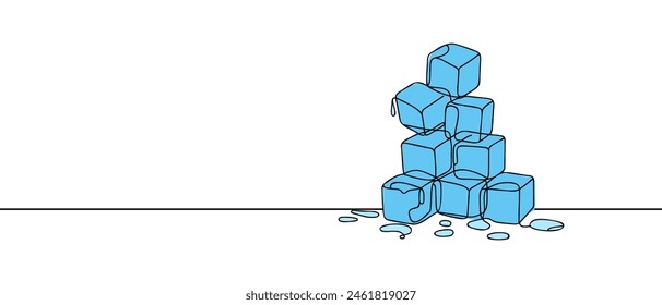 Ice cubes. Continuous one line drawing vector illustration set on white background