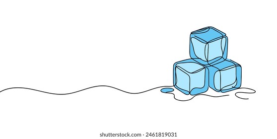 Ice cubes. Continuous one line drawing vector illustration set on white background