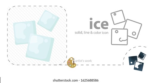 Ice Cubes Flat, Solid, Line Icon