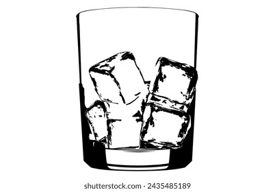 Ice Cubes in Glass Vector Silhouette, water glass with ice cubes.