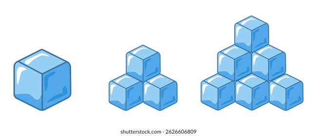 Ice cubes icons outline doodle Isolated. Vector illustration