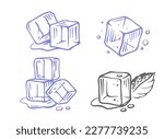 Ice cubes isolated drawing vector. Hand drawn