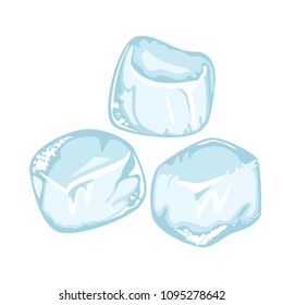 Ice cubes isolated on white background. Vector illustration of pieces of ice in  simple flat style.
