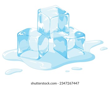 Ice Cubes Melting Cold Water Puddle